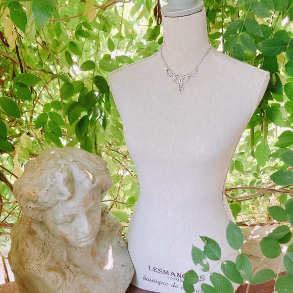 VTG Mid Century Rhinestone Bib Necklace 1950s Glamorous Sparkling Bridal Refined - Picture 4 of 10